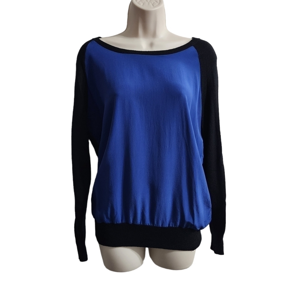 Joie Black Blue Color Block Knit Top